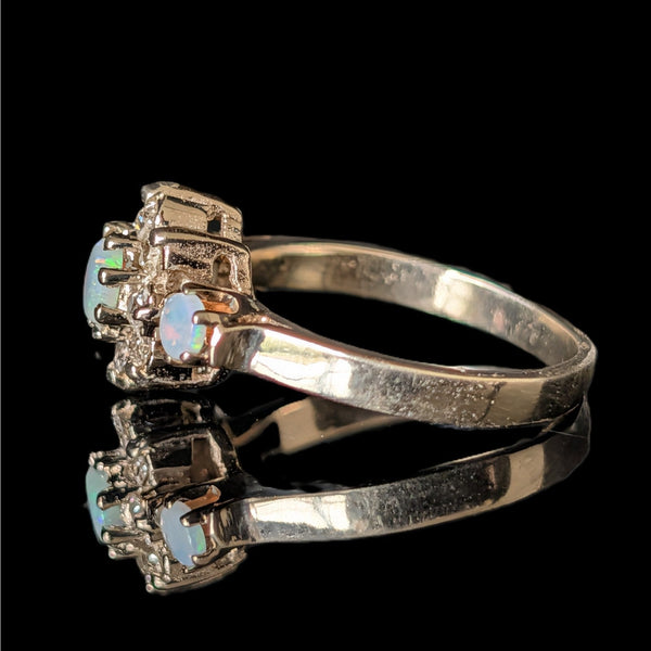 Vintage Opal Old European & RB Cut Diamonds 14k Yellow Gold Ring Estate Retro