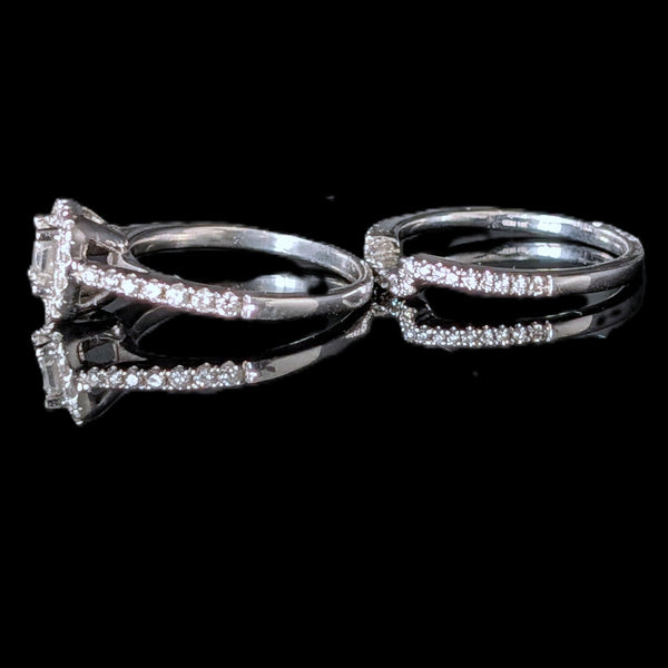 Bridal Set Natural Diamonds 14k White Gold Engagement Ring Wedding Band Estate 