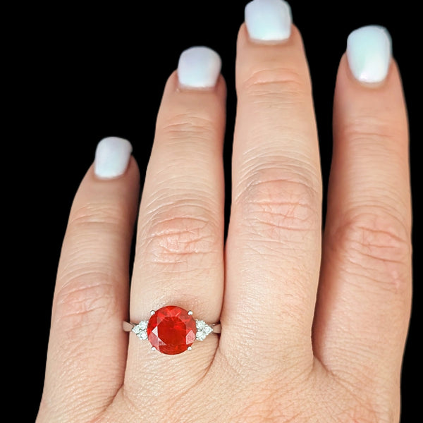 Estate Fire Opal Diamonds 14k White Gold Ring Orange Cocktail Statement Gift