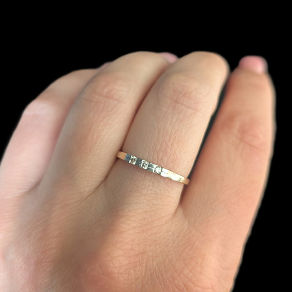 Vintage Diamonds 14k Yellow White Gold Wedding Band Ring Estate Bridal Retro