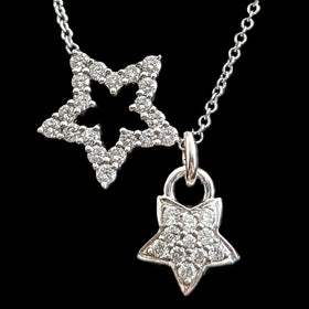 Estate Natural Diamond Star Necklace 18K 14K Gold with Dangle Star Charm Chain
