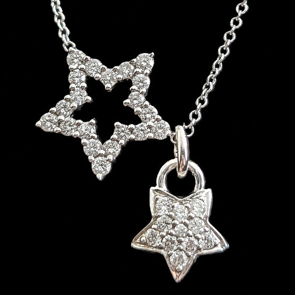 Estate Natural Diamond Star Necklace 18K 14K Gold with Dangle Star Charm Chain