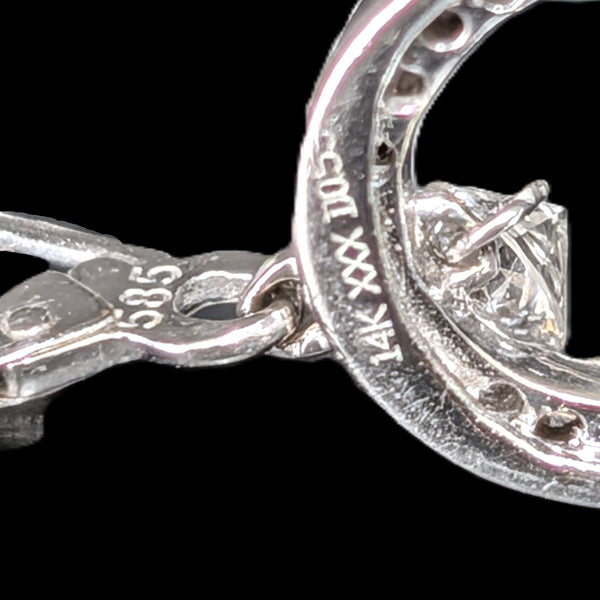 Estate Floating Natural Diamond Oval Dangle 14k White Gold Earrings Leverback maker's markis and hallmarks