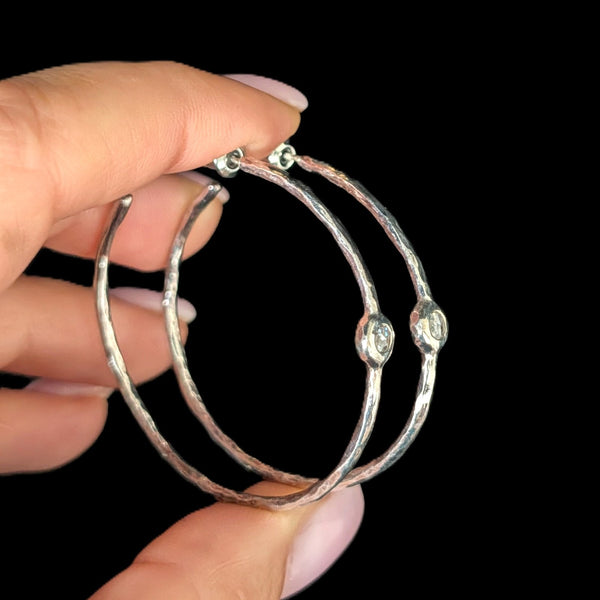IPPOLITA Large Hoops Rose Cut Diamonds Sterling Silver Earrings Classico 1 3/4"