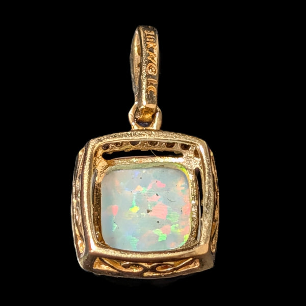 Estate Lab Created Opal Diamonds 10k Yellow Gold Pendant Vintage Gift