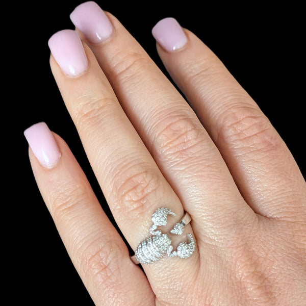 Vintage Diamond Scorpion Ring 14K White Gold Scorpio Zodiac Cocktail Gift Estate