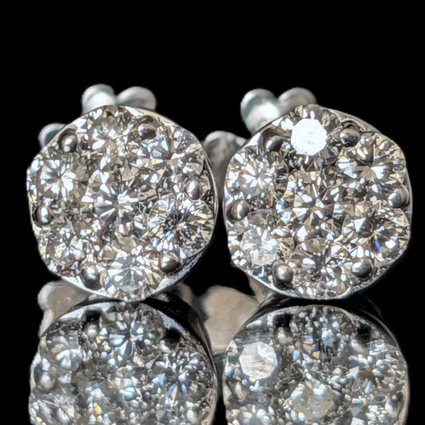 Vintage Diamond Cluster 14k White Gold Stud Earrings Halo Estate Jewelry Gift