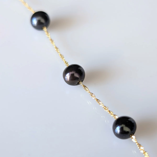 EFFY NWT 14k Yellow Gold Tahitian Pearl Station Bracelet Signed New Old Stock