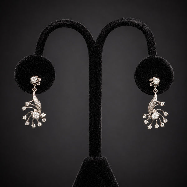 Wolfville - 1950s Vintage Diamonds 14k White Gold Floral Earrings