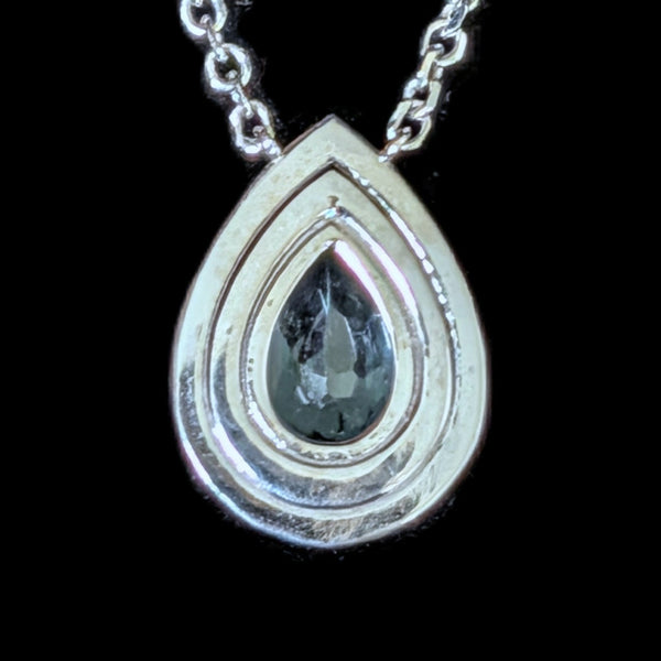 Vintage Pear Cut Aquamarine Diamonds 14k White Gold Necklace Pendant Chain Gift