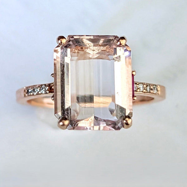 Vintage Pink Morganite Ruby Diamonds 14k Rose Gold Cocktail Ring Estate Gift