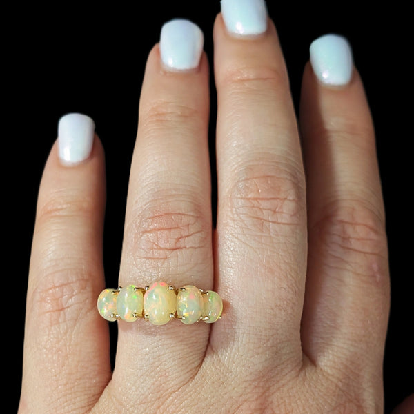 Estate Opal 10k Yellow Gold Ring Band Gorgeous Play of Color Gift