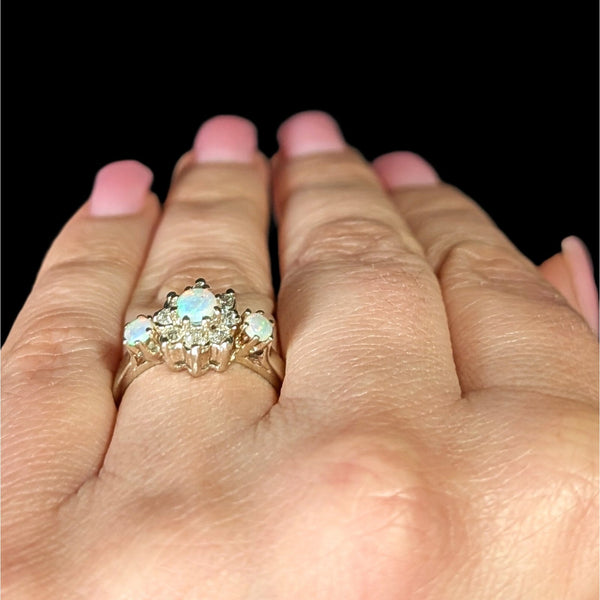 Vintage Opal Old European & RB Cut Diamonds 14k Yellow Gold Ring Estate Retro