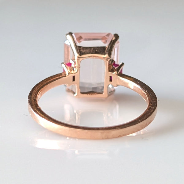 Vintage Pink Morganite Ruby Diamonds 14k Rose Gold Cocktail Ring Estate Gift