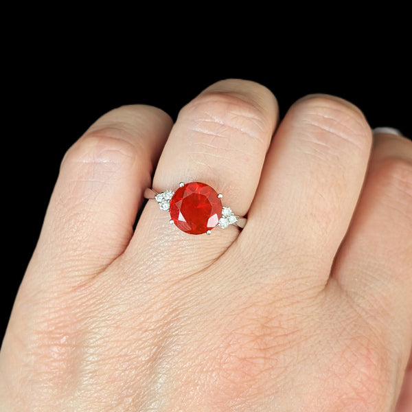 Estate Fire Opal Diamonds 14k White Gold Ring Orange Cocktail Statement Gift