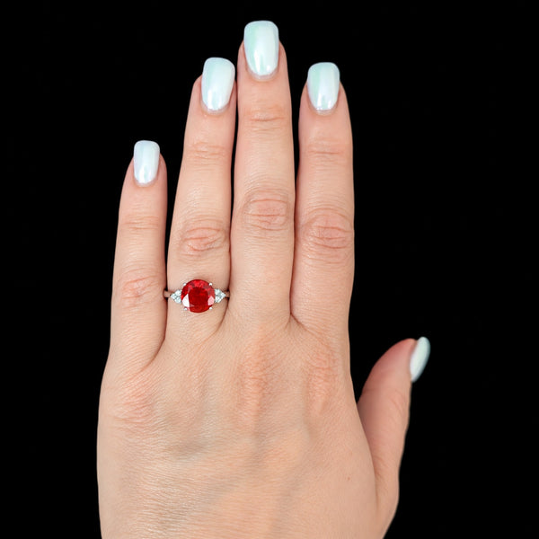 Estate Fire Opal Diamonds 14k White Gold Ring Orange Cocktail Statement Gift