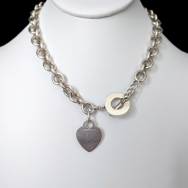 Vintage Return Tiffany & Co Toggle Heart Tag Necklace Sterling Silver 