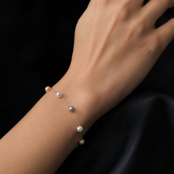 EFFY 14k Yellow Gold Multi Color Cultured Pearl Station Bracelet New Old Stock