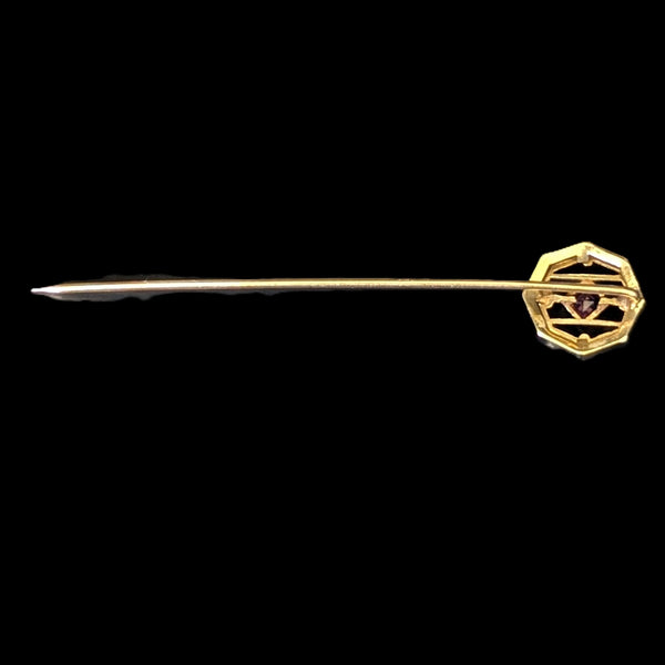 Antique 10k Yellow Gold Stick Pin w/ Purple Paste Lapel Estate Vintage Jewelry
