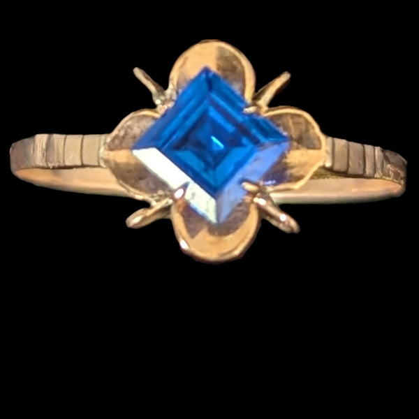 Antique 12-14k Yellow Gold Blue Gemstone Ring Sweetheart Mount Estate Jewelry