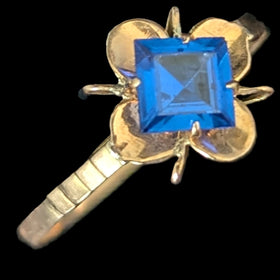 Antique 12-14k Yellow Gold Blue Gemstone Ring Sweetheart Mount Estate Jewelry
