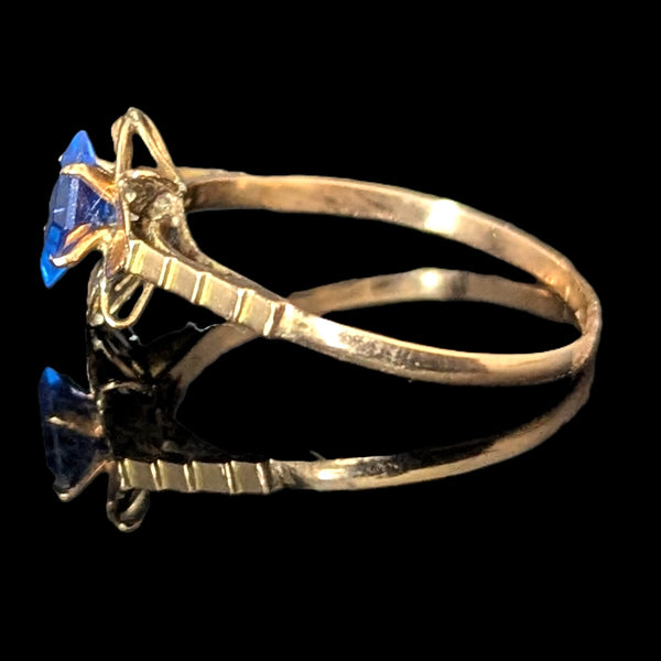 Antique 12-14k Yellow Gold Blue Gemstone Ring Sweetheart Mount Estate Jewelry