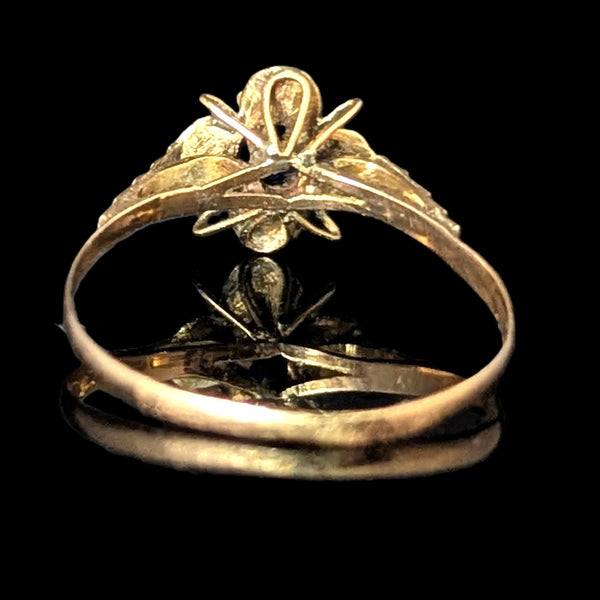 Antique 12-14k Yellow Gold Blue Gemstone Ring Sweetheart Mount Estate Jewelry