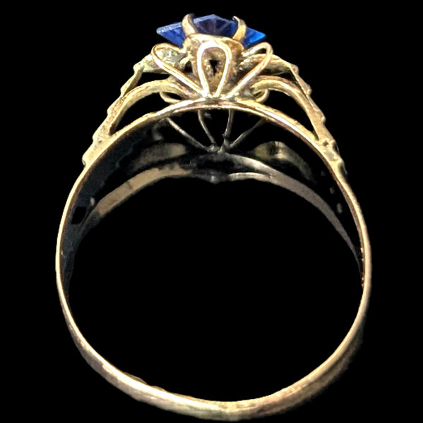 Antique 12-14k Yellow Gold Blue Gemstone Ring Sweetheart Mount Estate Jewelry