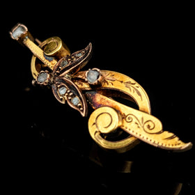 Antique Rose Cut Diamond 14k- 18k Yellow Gold Dagger Brooch Pin Spain 1800s Gift