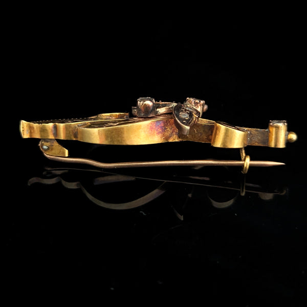 Antique Rose Cut Diamond 14k- 18k Yellow Gold Dagger Brooch Pin Spain 1800s Gift