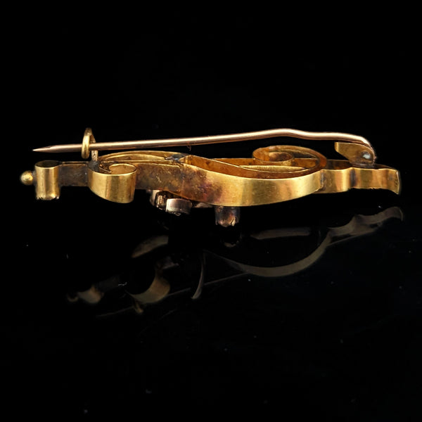 Antique Rose Cut Diamond 14k- 18k Yellow Gold Dagger Brooch Pin Spain 1800s Gift