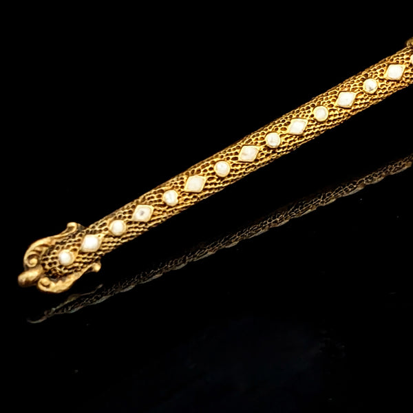 Antique 14k Yellow Gold Pearls Enamel Saber Sword Brooch Jabot Pin Victorian 