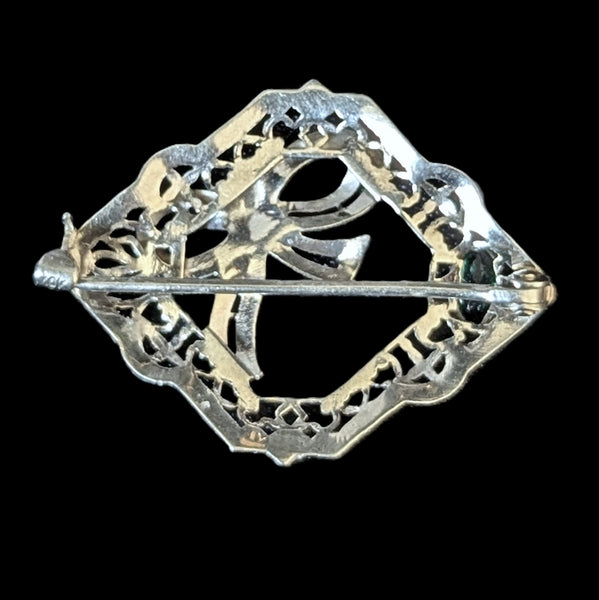 Ellery - Art Deco 10k White Gold Filigree Paste Bow Brooch