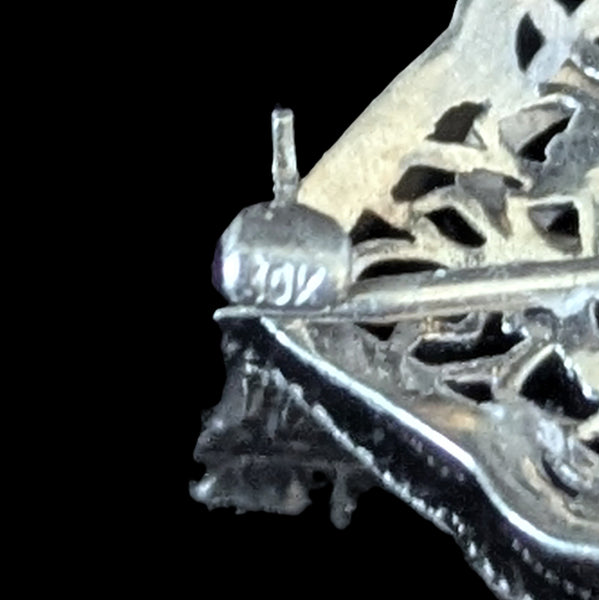 Ellery - Art Deco 10k White Gold Filigree Paste Bow Brooch