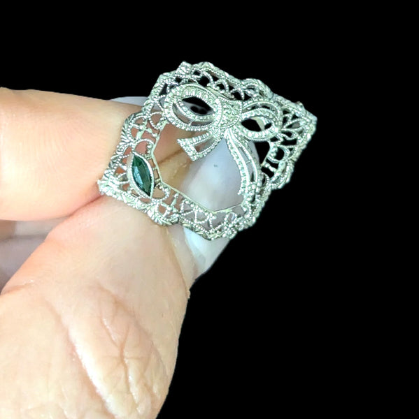 Ellery - Art Deco 10k White Gold Filigree Paste Bow Brooch