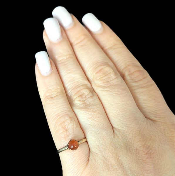 Antique Cabochon Cut Orange Gemstone 10k Yellow Gold Ring Estate Jewelry Gift