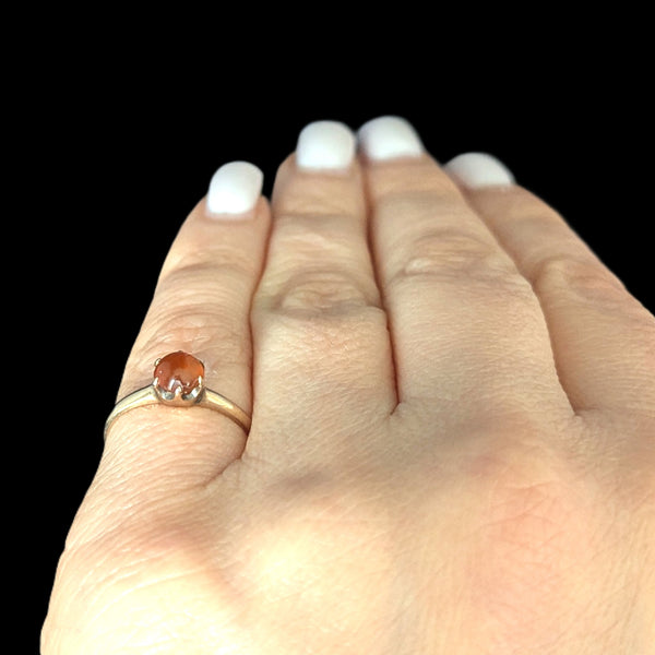 Antique Cabochon Cut Orange Gemstone 10k Yellow Gold Ring Estate Jewelry Gift