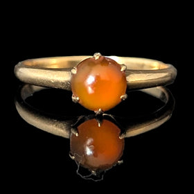 Antique Cabochon Cut Orange Gemstone 10k Yellow Gold Ring Estate Jewelry Gift