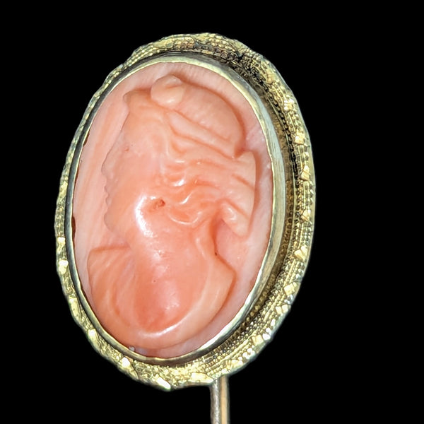 Antique Carved Coral Cameo 10k Yellow Gold Stick Pin Victorian Estate Lapel