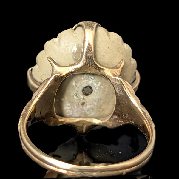 Antique Carved Lava High Relief Cameo 14k Yellow Gold Cocktail Ring Victorian