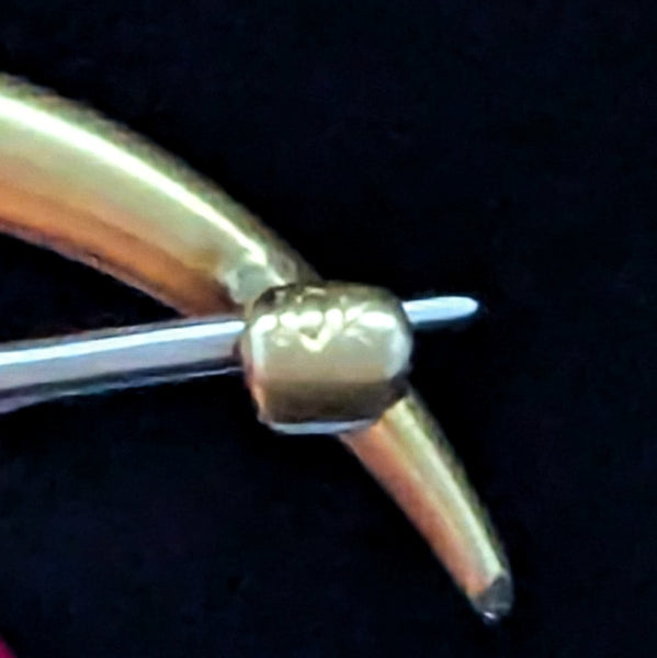 Antique Crescent Moon Wishbone Pearl 10k Yellow Gold Brooch Pin Art Nouveau Gift hallmark 