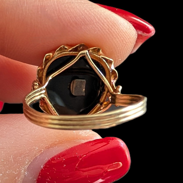 Boulder - Victorian Diamond Onyx 10k Yellow Gold Heart Ring