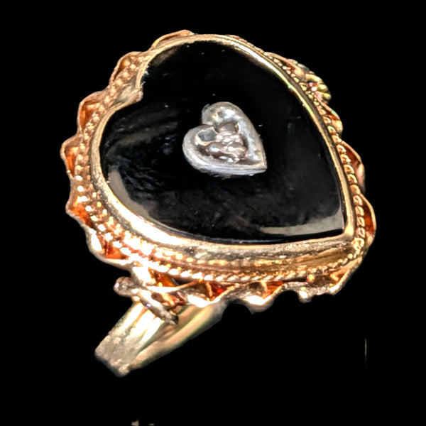 Boulder - Victorian Diamond Onyx 10k Yellow Gold Heart Ring