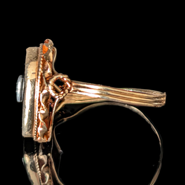 Boulder - Victorian Diamond Onyx 10k Yellow Gold Heart Ring