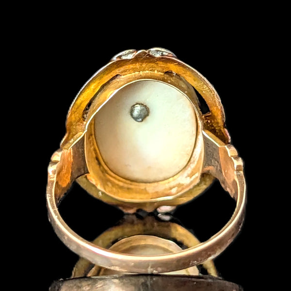 Antique Diamond Cameo Ring 10k Yellow Gold Carved Lady Portrait Estate Gift 