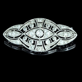 Antique Edwardian Brooch Old European Cut Diamond Platinum Black, Starr & Frost