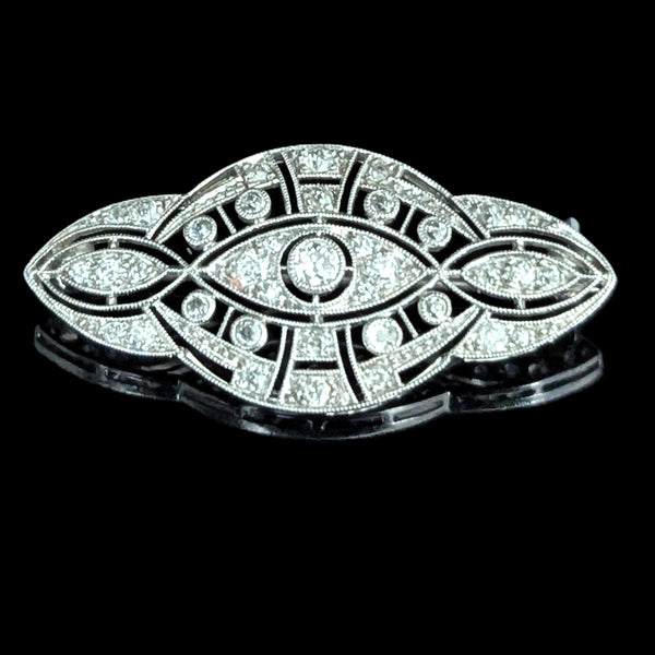 Antique Edwardian Brooch Old European Cut Diamond Platinum Black, Starr & Frost