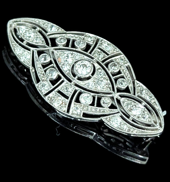 Antique Edwardian Brooch Old European Cut Diamond Platinum Black, Starr & Frost