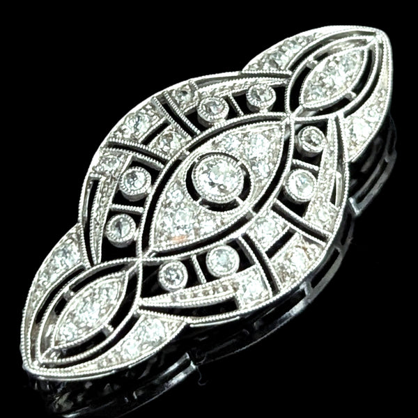 Antique Edwardian Brooch Old European Cut Diamond Platinum Black, Starr & Frost