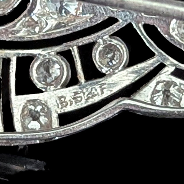 Antique Edwardian Brooch Old European Cut Diamond Platinum Black, Starr & Frost maker's mark